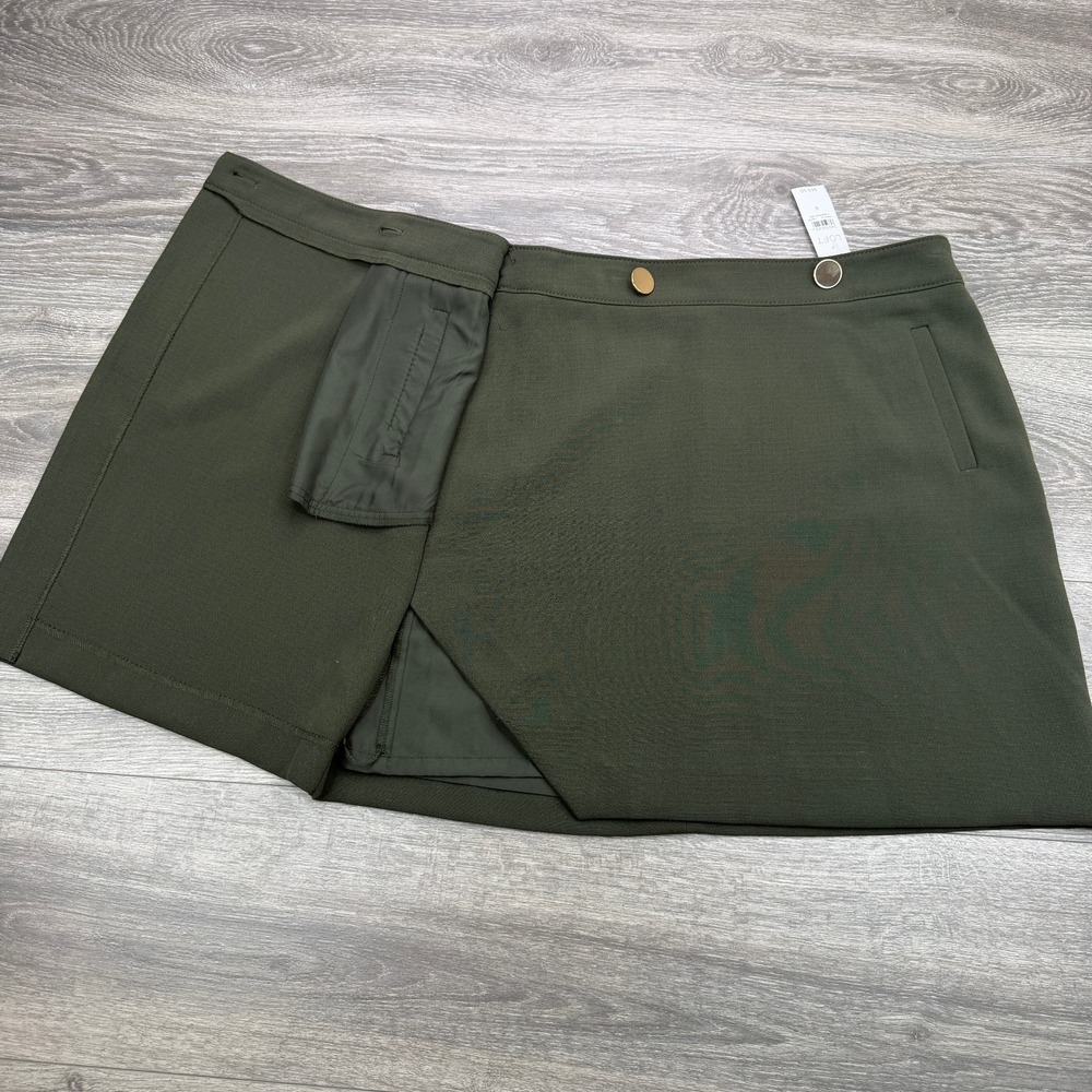 Ann Taylor LOFT Faux Wrap Skirt Womens 6 Olive Green Military Button Front Mini - Picture 5 of 14